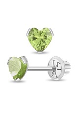 gorgeous white gold heart August birthstone baby earrings